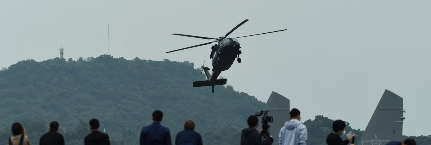 A PLA Z-20 helicopter performs at the Zhuhai Airshow