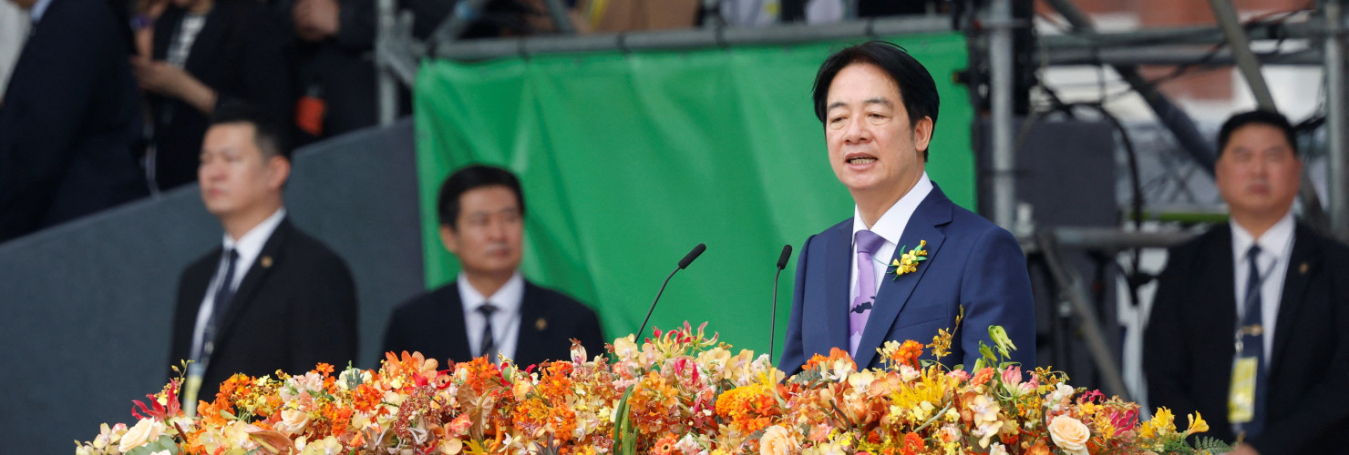 Taiwan's new President Lai Ching-te speaks on stage during the inauguration ceremony outside the Presidential office building in Taipei, Taiwan May 20, 2024.