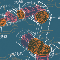 Illustration of a robot with Chinese characters