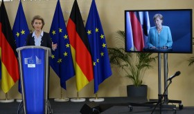 EU Commission President Von der Leyen and Council President Merkel address the press on 2 July 2020