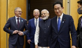 Anthony Albanese, Joe Biden, Narendra Modi are greeted by Fumio Kishida during his arrival to the Quad leaders summit at Kantei Palace