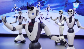 Humanoid robots perform a dance during the 2023 World Robot Conference in Beijing, China, August 18, 2023. 